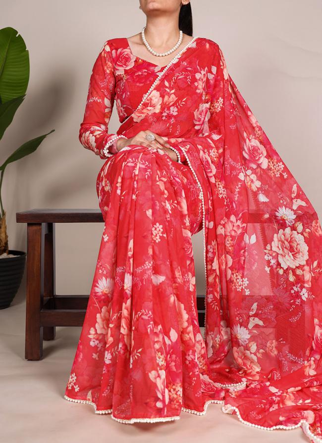 Silk Red Daily Wear Printed Saree